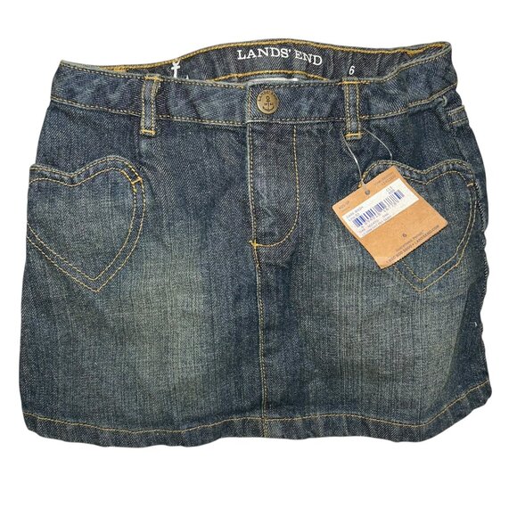 Lands' End NEW NWT medium wash HEART POCKETS denim skirt kids 6 years - Picture 1 of 3